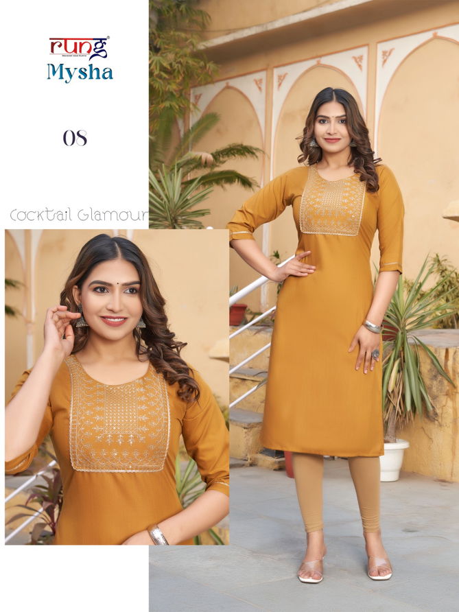 Mysha By Rung Rayon Embroidery Kurtis Wholesale Clothing Distributors In India